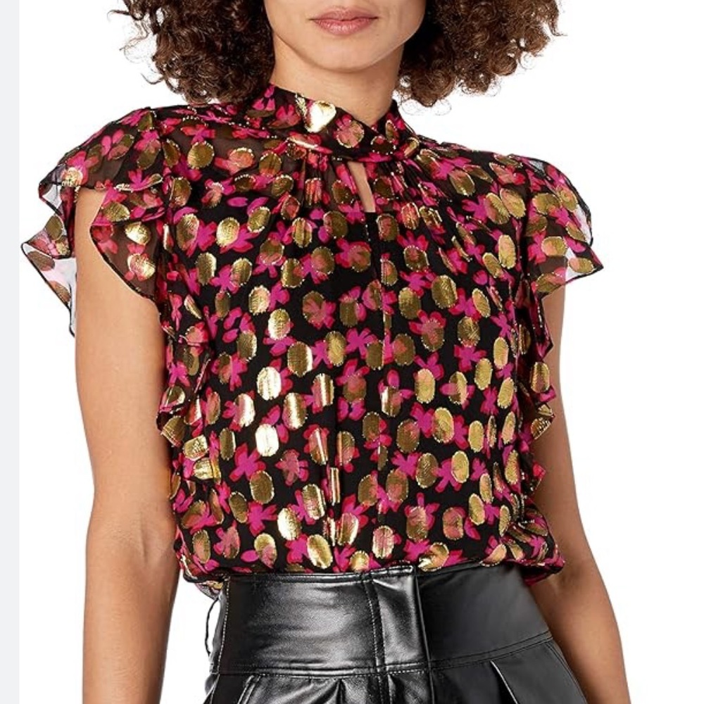 Milly of NY Black, Gold Lurex and Pink Top